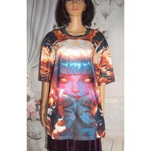 Flaming Girl T Shirt Anime Japanese Manga Cosplay Fantasy Girl Full Coverage XXL